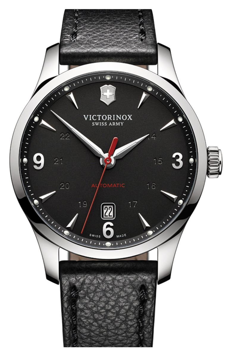 Victorinox Swiss Army<sup>®</sup> 'Alliance' Round Leather Strap Watch, 40mm, Alternate, color,