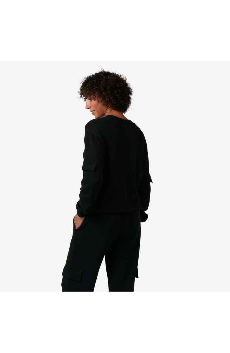 TomboyX Modal Cloud Waffle Long Sleeve Cargo Crew, Alternate, color, Black Beauty