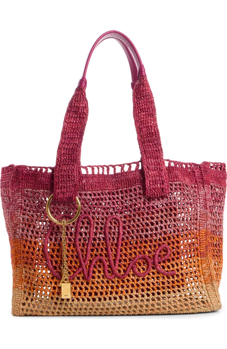 Chloé Summer Banana Ombré Crochet Raffia Tote Bag, Main, color, Multicolor Orange