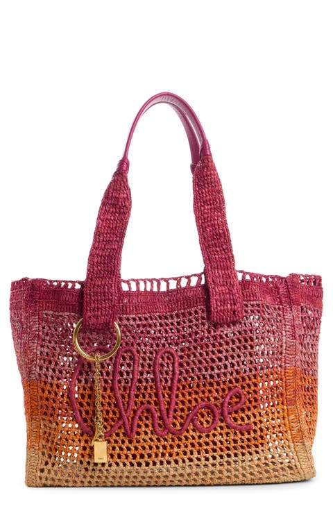 Summer Banana Ombré Crochet Raffia Tote Bag