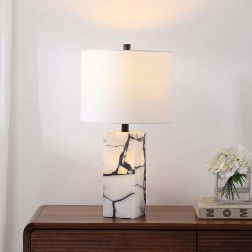 Jonathan Y Elizabeth 24.25" Contemporary Coastal Alabaster Led Table Lamp With Body Night Light In White