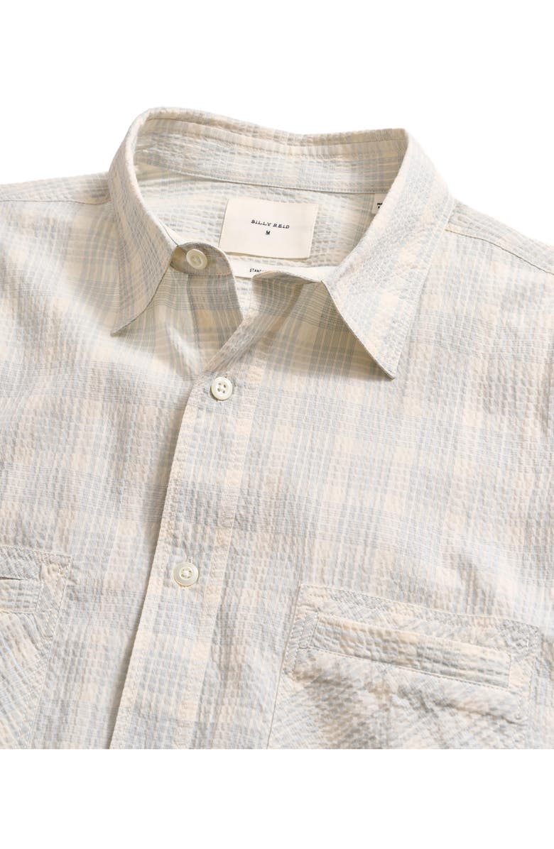 Billy Reid Donels Plaid Short Sleeve Cotton Seersucker Button-Up Shirt, Alternate, color, Dew Blue