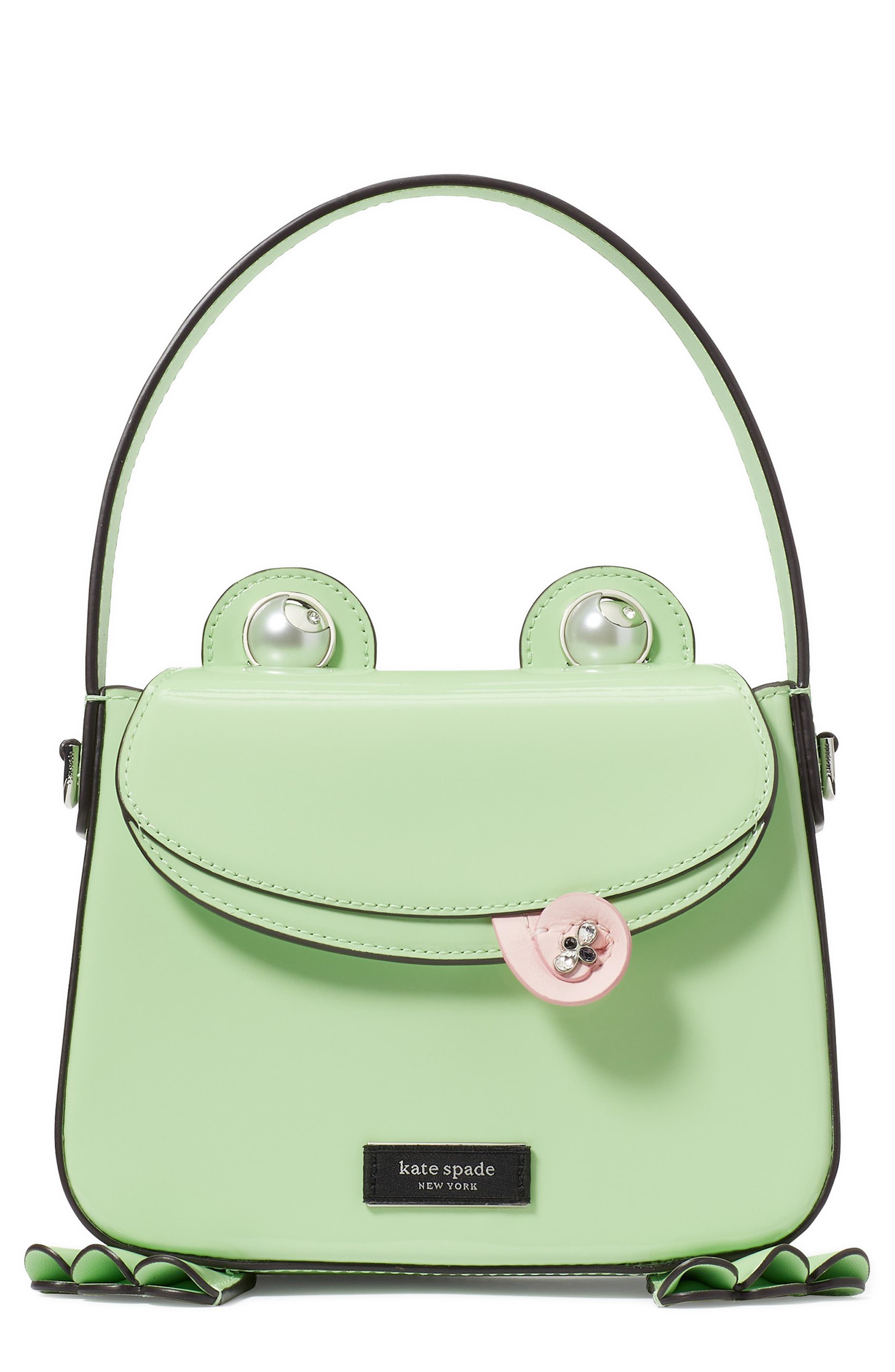Kate Spade New York lily patent leather frog handbag, Main, color, 