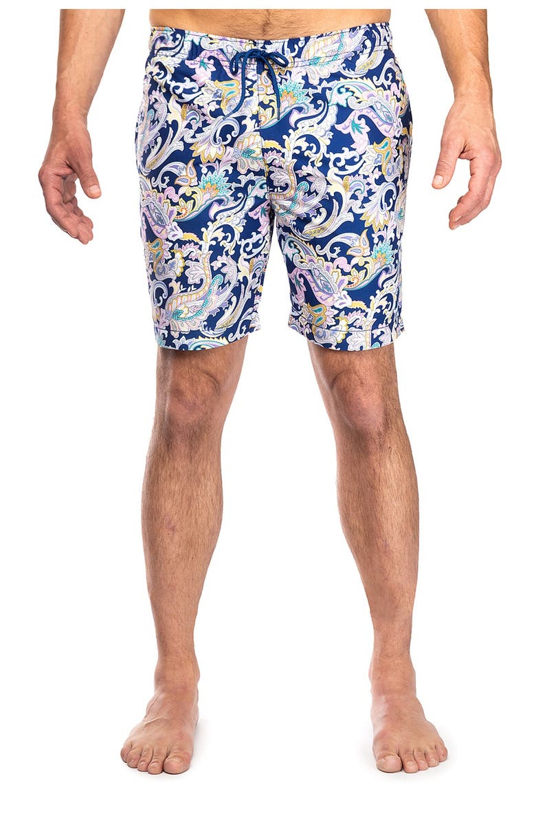 CONSTRUCT Multi Paisley Print Drawstring Swimming Trunks, Main, color,