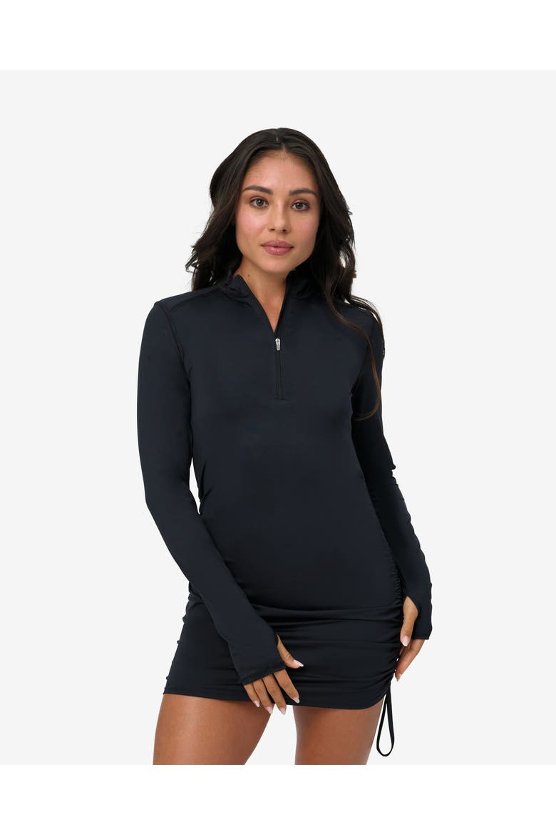 Women's Long Sleeve Sun and UV Protection Drawstring Coverup Dress, Alternate, color, Black