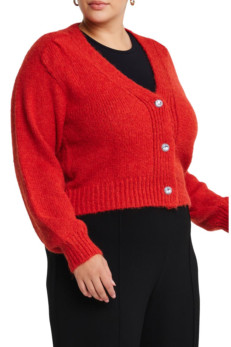 Crystal Button Cardigan, Alternate, color, POMEGRANATE