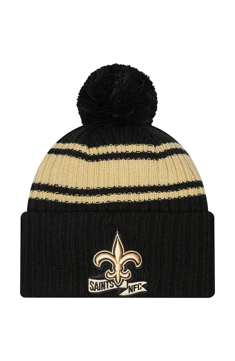 New Era Men's New Era Black/ New Orleans Saints 2022 Sideline Cuffed Pom Knit Hat, Main, color, 