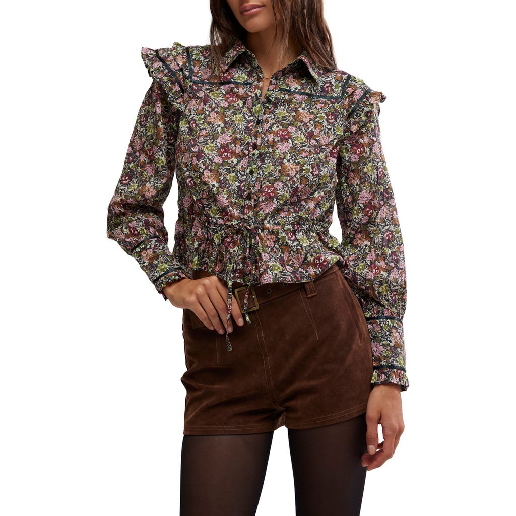 Free People Daybreak Floral Print Long Sleeve Shirt in Black Combo