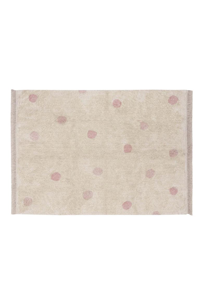 Polka Dot Fringe Trim Washable Cotton Blend Rug, Main, color, NATURAL