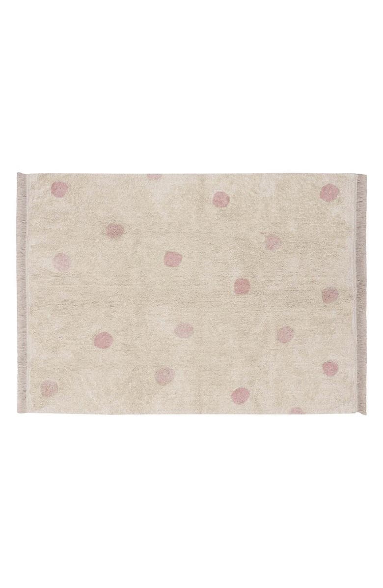 Lorena Canals Polka Dot Fringe Trim Washable Cotton Blend Rug, Main, color, Natural