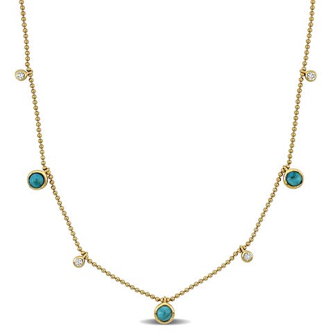 Turquoise & Created White Sapphire Station Necklace