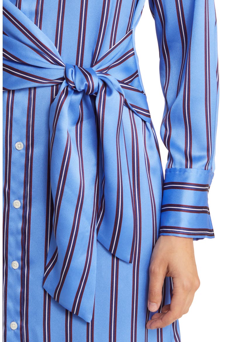 Lacey Stripe Tie Front Long Sleeve Sateen Shirtdress, Alternate, color, PRIMROSE STRIPE