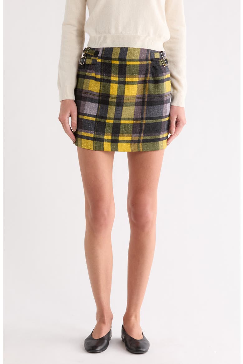 Buckle Plaid A-Line Miniskirt, Main, color, CITRON