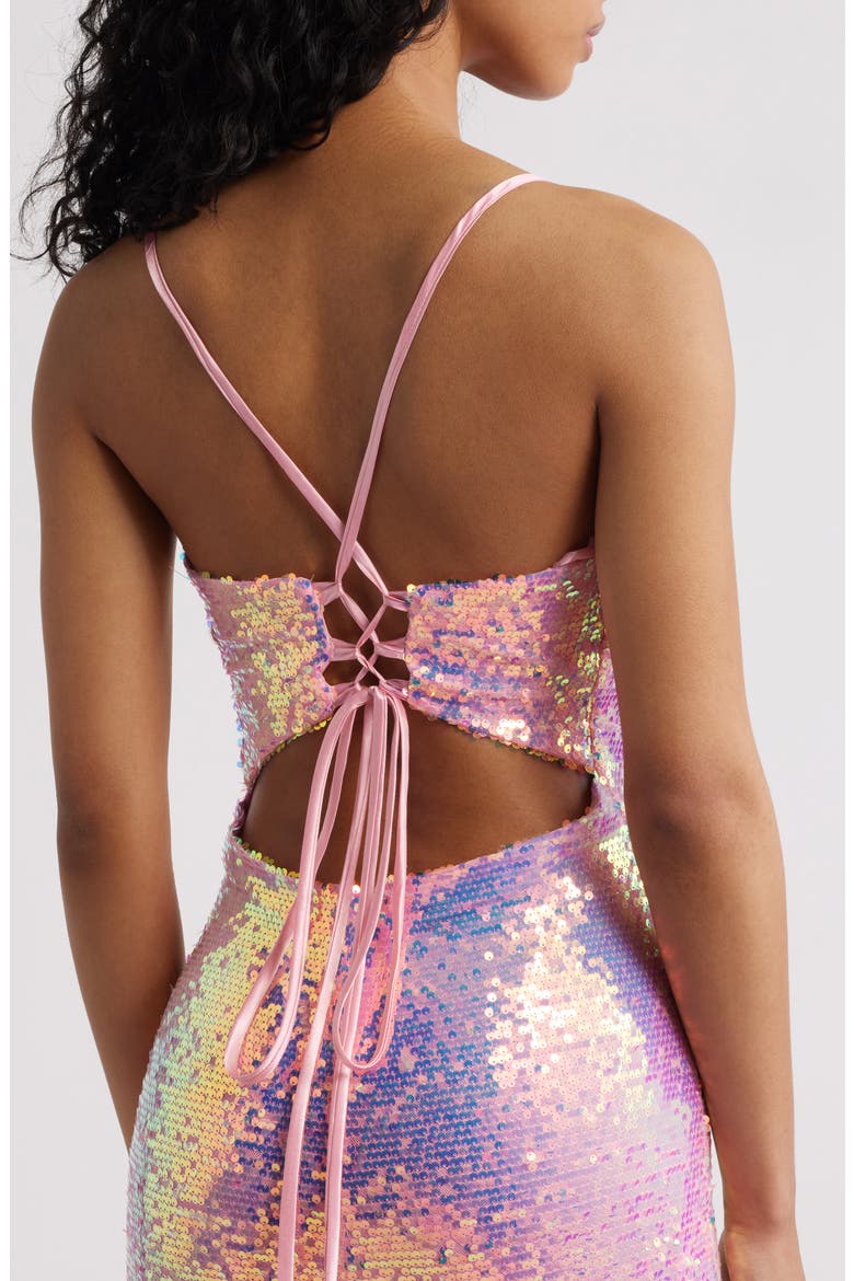 Ombré Sequin Lace-Up Back Gown, Alternate, color, PINK