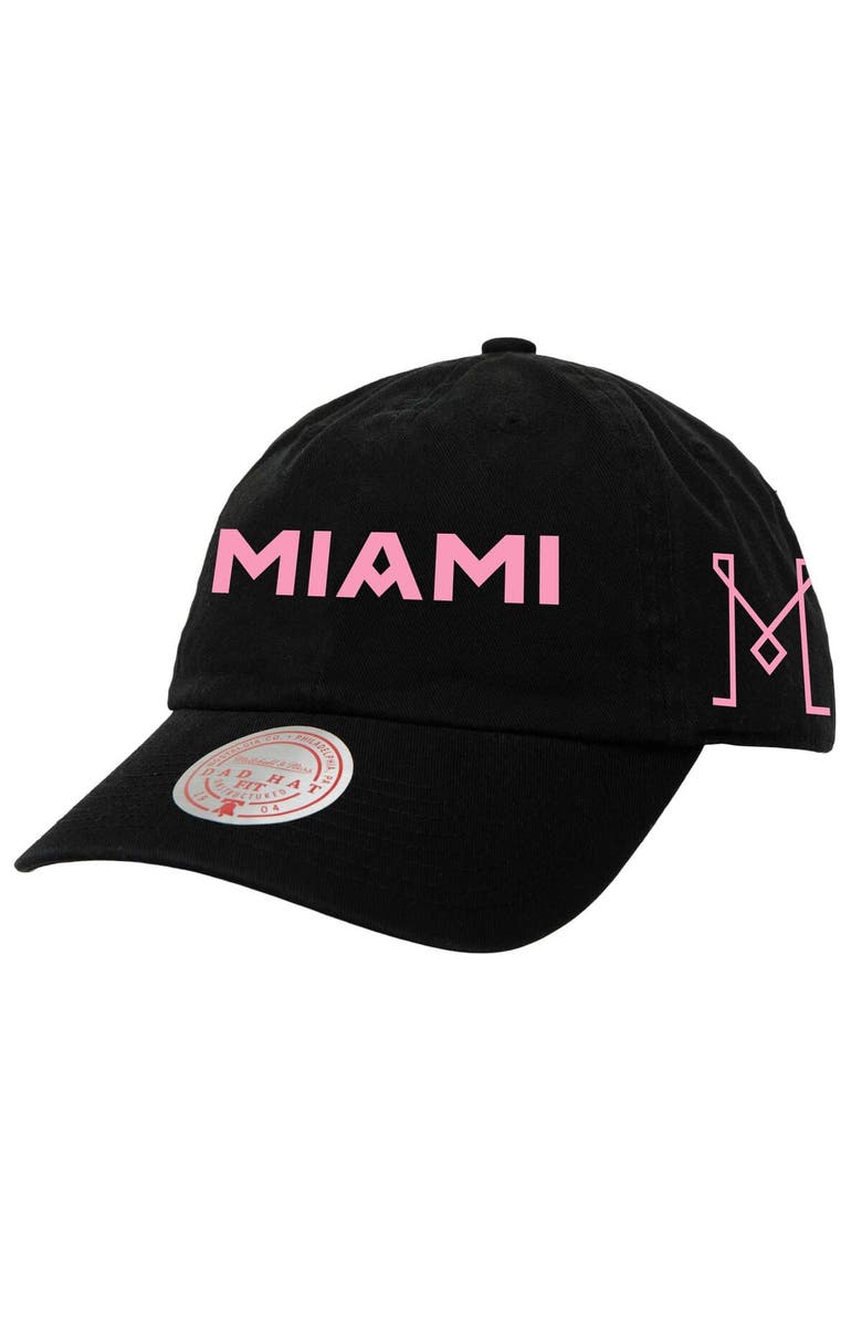 Mitchell & Ness Men's Mitchell & Ness  Black Inter Miami CF Wordmark Dad Adjustable Hat, Main, color, 