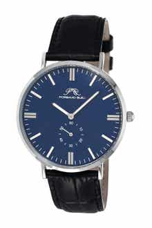 PORSAMO BLEU Men's Henry Miyota Quartz Croc Embossed Leather Strap Watch, 40.8mm