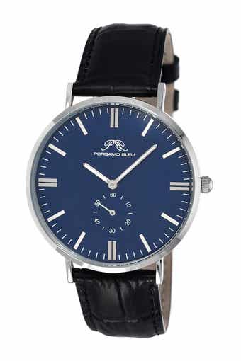 PORSAMO BLEU Men's Henry Miyota Quartz Croc Embossed Leather Strap Watch, 40.8mm