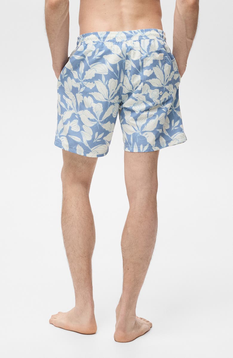 MANGO Floral Print Swim Trunks, Alternate, color, Blue