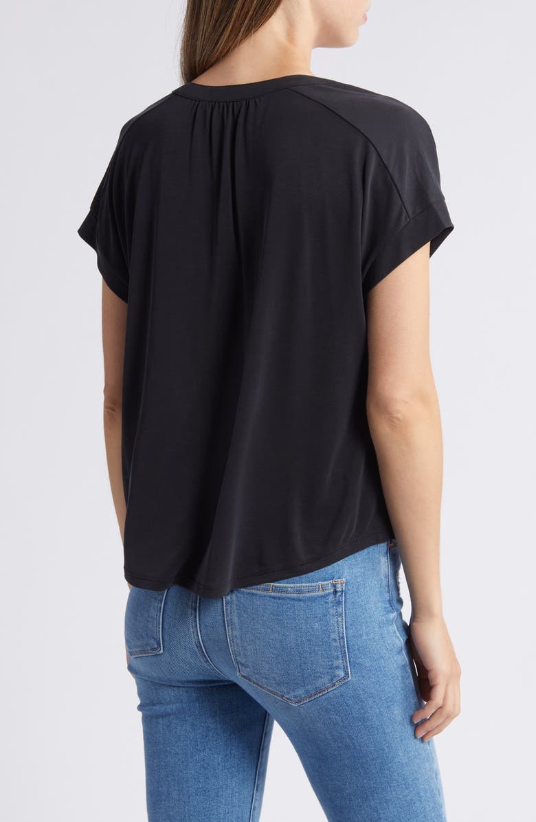Lucky Brand Top Donna Stampato Con Scollo A V - Modello Printed Sandwash Notch - Tessuto Morbido Sandwash