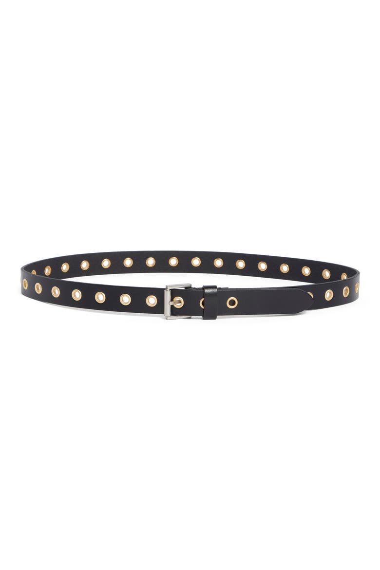 Black Leather Belt, Main, color, BLACK / ANTIQUE NICKEL
