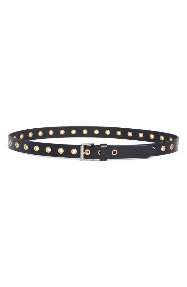 AllSaints Black Leather Belt, Main, color, Black / Antique Nickel