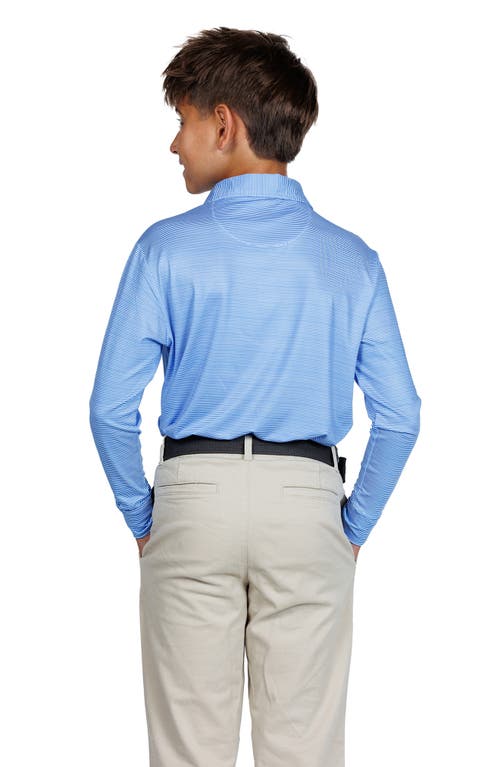 Tailorbyrd Kids' Stripe Print Long Sleeve Performance Polo In Blue