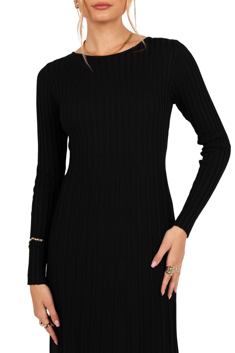 Alison Long Sleeve Rib Maxi Dress, Alternate, color, BLACK