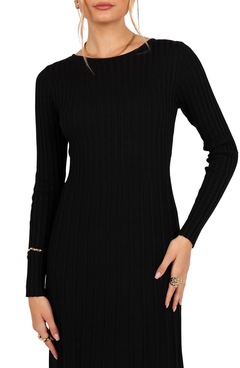Petal & Pup Alison Long Sleeve Rib Maxi Dress, Alternate, color, Black