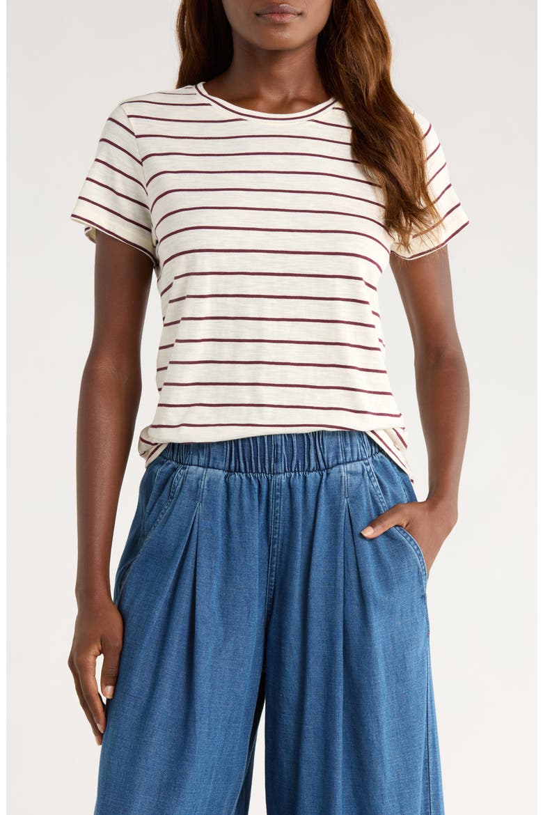 Stripe Crewneck Shirt, Main, color, WHITE/ FIG STRIPE