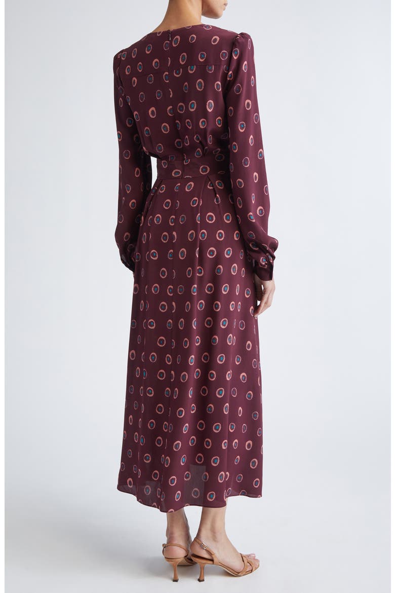 Jill Abstract Ink Print Long Sleeve Silk Dress, Alternate, color, BORDEAUX DUSTY PINK MULTI