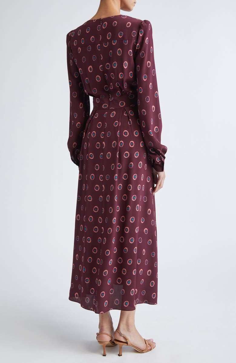 ST. JOHN Jill Abstract Ink Print Long Sleeve Silk Dress, Alternate, color, Bordeaux Dusty Pink Multi