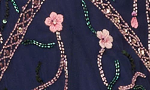 Adrianna Papell Beaded Floral Godet Gown In Blue