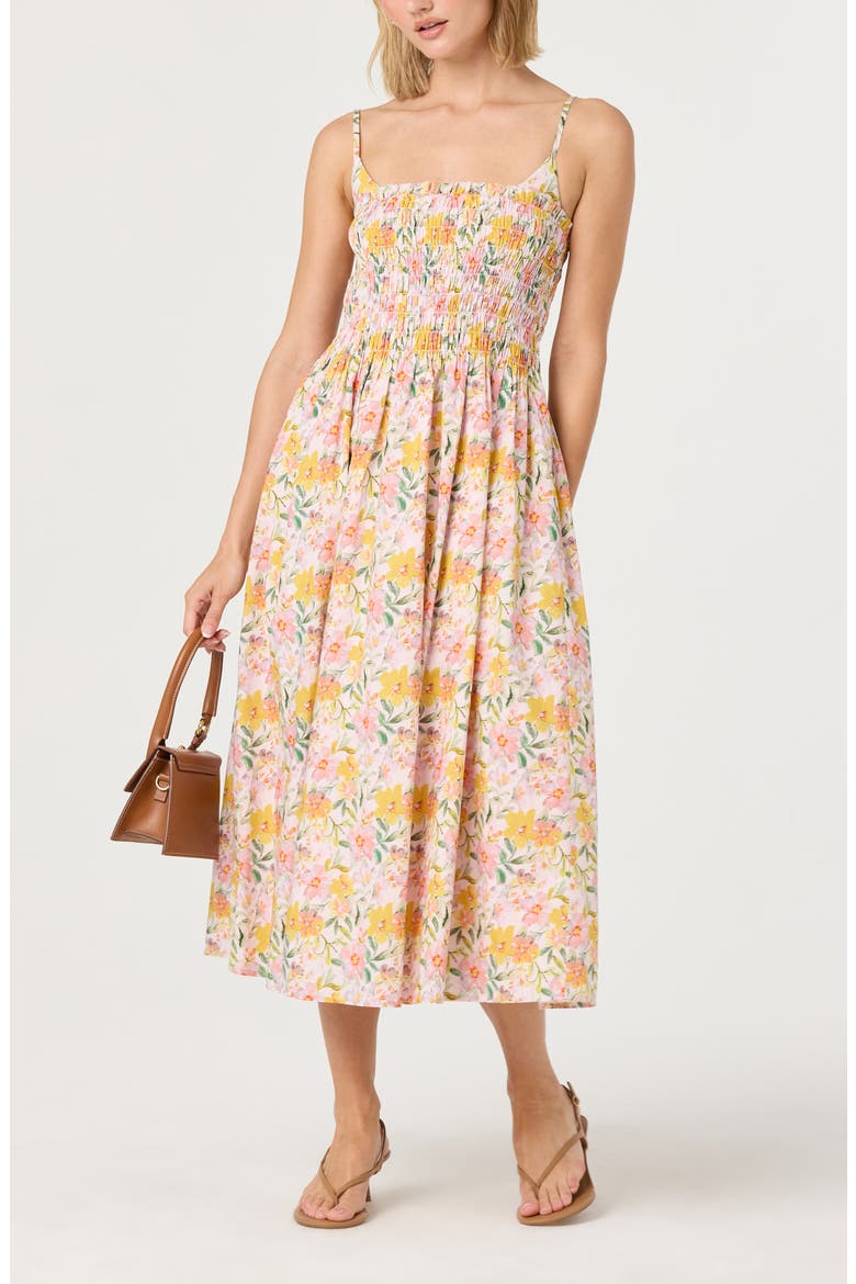 Floral Print A-Line Dress, Alternate, color, PINK YELLOW FLORAL