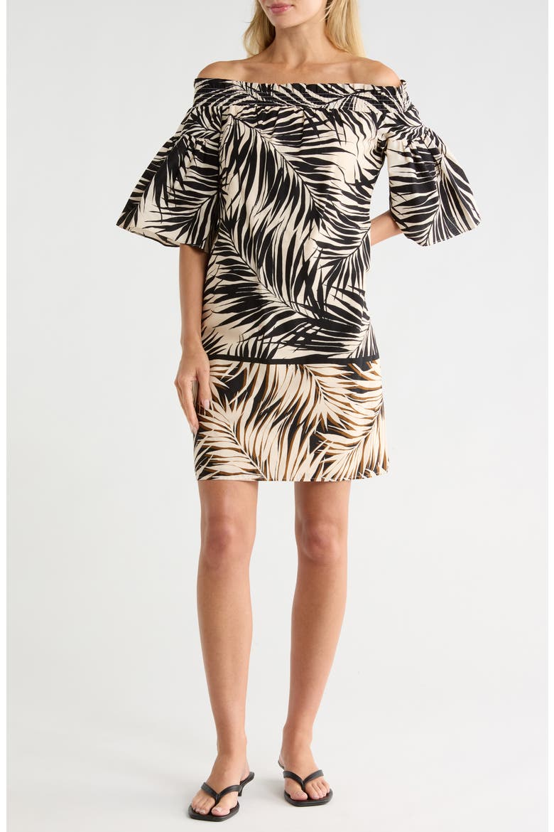 Smocked Off the Shoulder Minidress, Main, color, BLCK MULTI