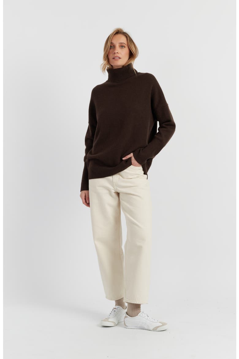 Pure Cashmere Roll Neck Sweater, Alternate, color, Chocolate