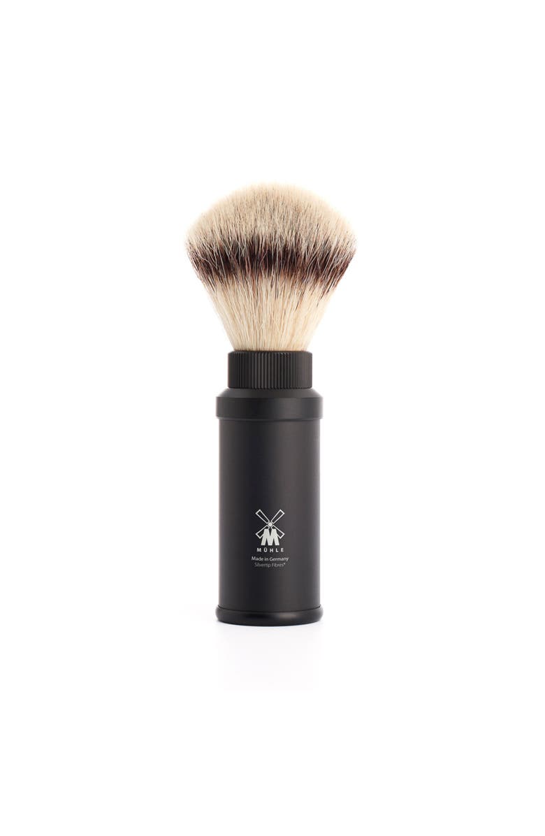 MÜHLE Travel Black Anodized Aluminum Silvertip Fiber Travel Shaving Brush, Main, color, Black