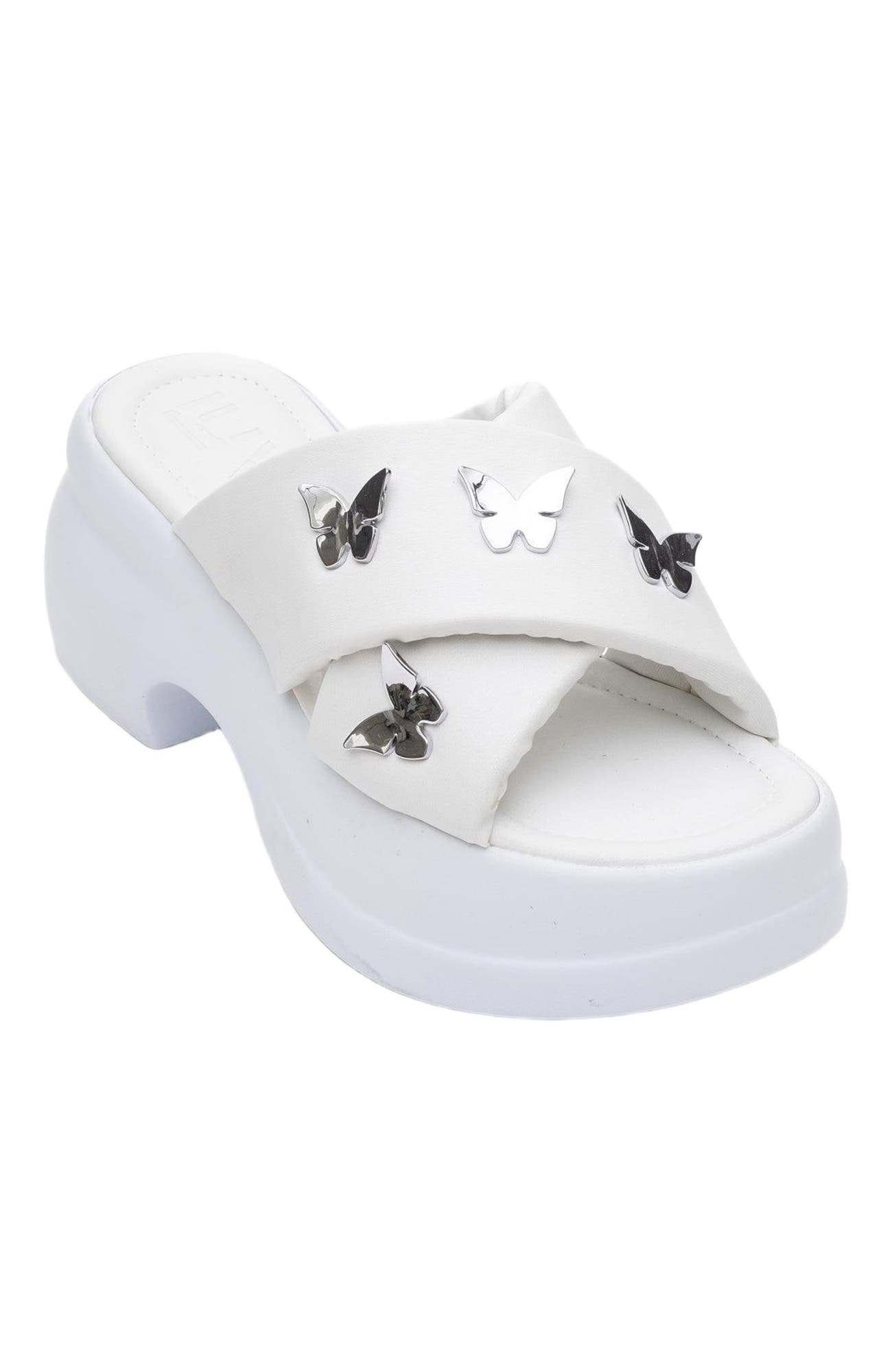 Prologue Shoes Force Butterfly-Buckle Platform Sandal, Alternate, color, White Faux Leather