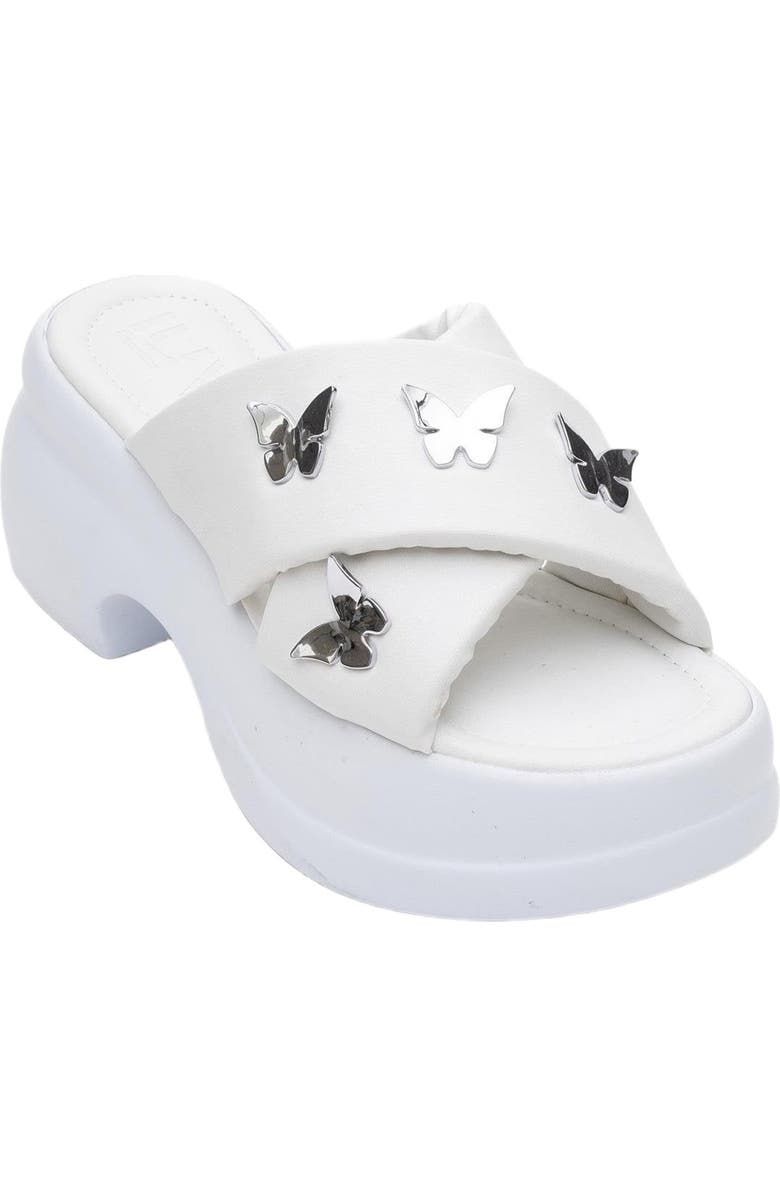 Prologue Shoes Force Butterfly-Buckle Platform Sandal, Alternate, color, White Faux Leather