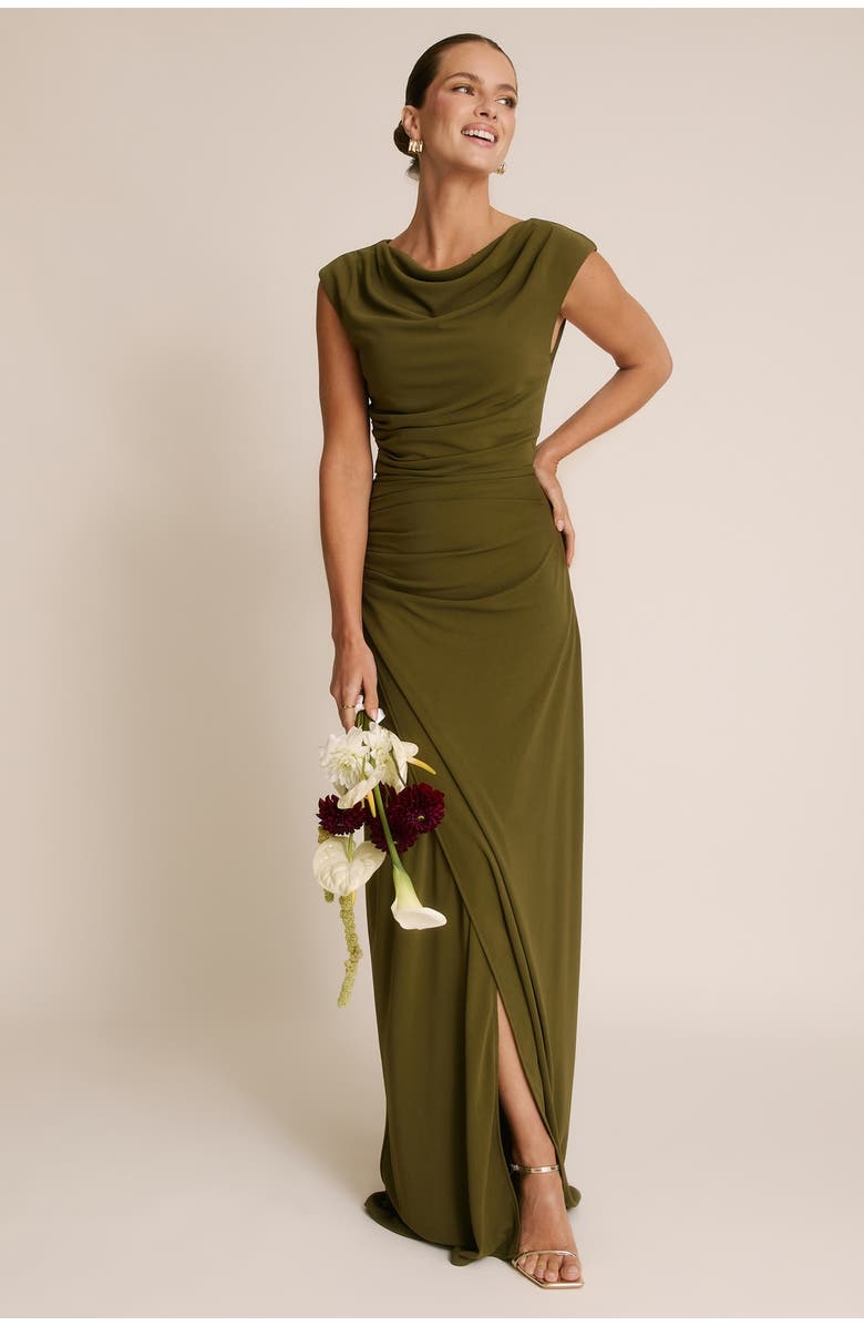 Six Stories Cowl Gathered Short Sleeve Bridesmaid, Main, color, Fern