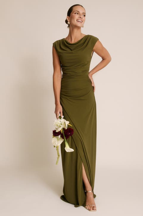 Cowl Gathered Short Sleeve Bridesmaid