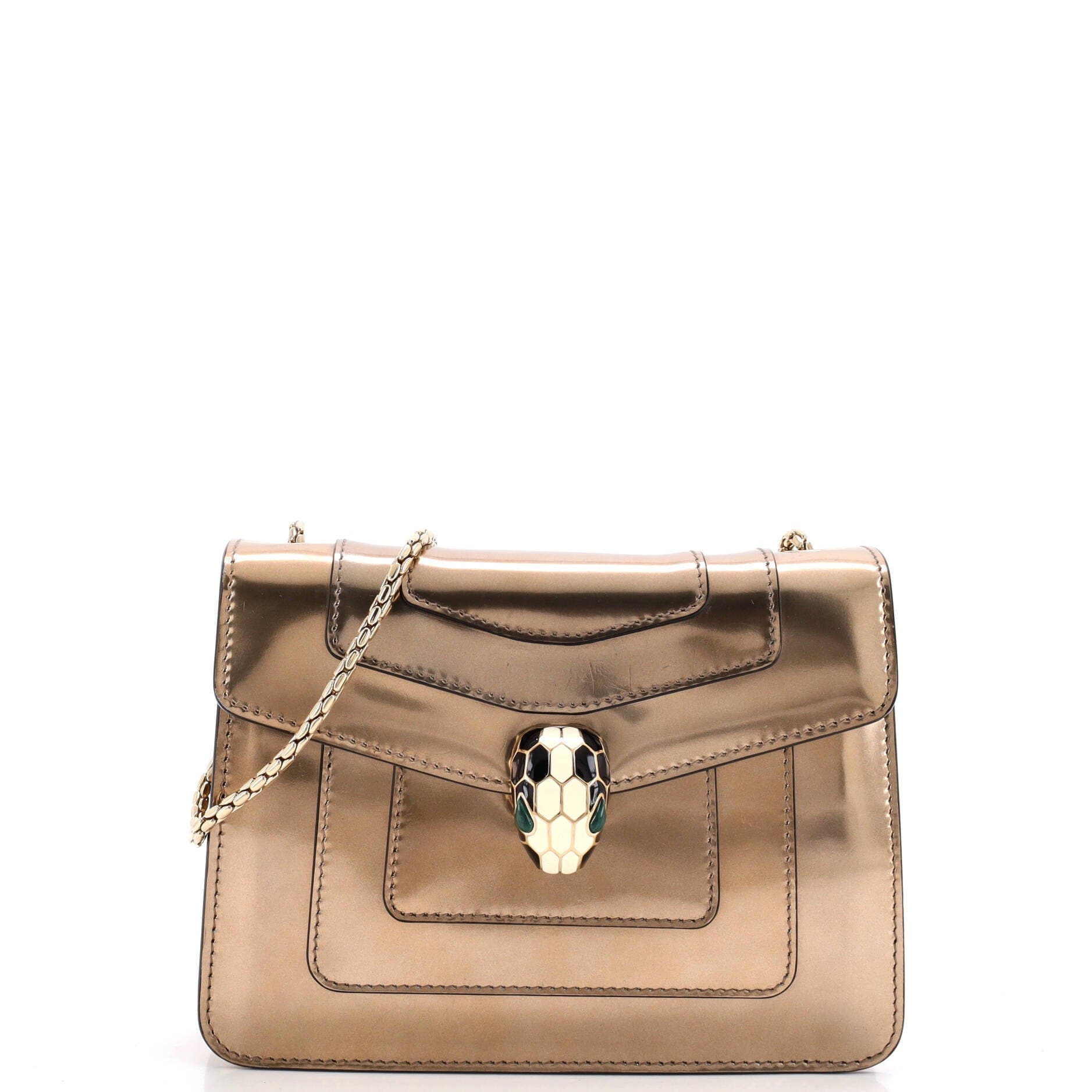 Serpenti Forever Square Shoulder Bag Metallic Leather Small, Main, color, Metallic Gold