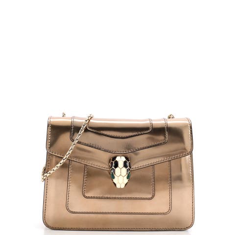 Serpenti Forever Square Shoulder Bag Metallic Leather Small