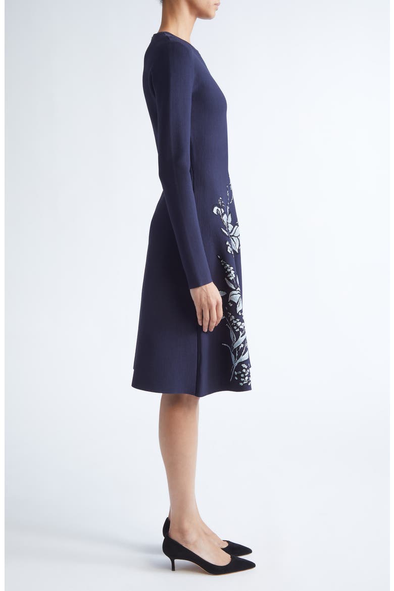 Peony Metallic Jacquard Long Sleeve Fit & Flare Dress, Alternate, color, NAVY