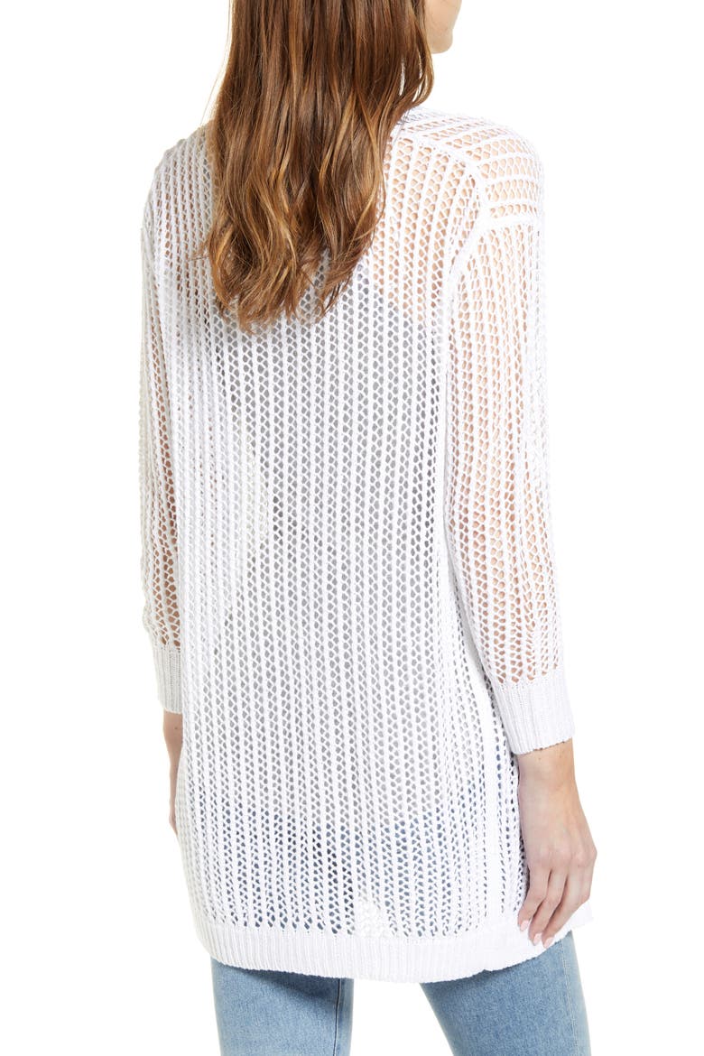 Crochet Open Front Long Cardigan, Alternate, color, WHITE