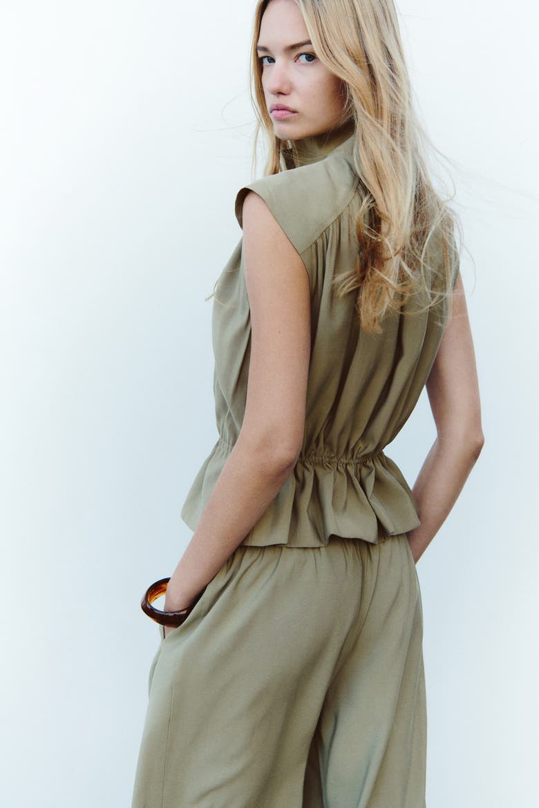 Drawstring-Detail Trench-Look Blouse, Alternate, color, Khaki green
