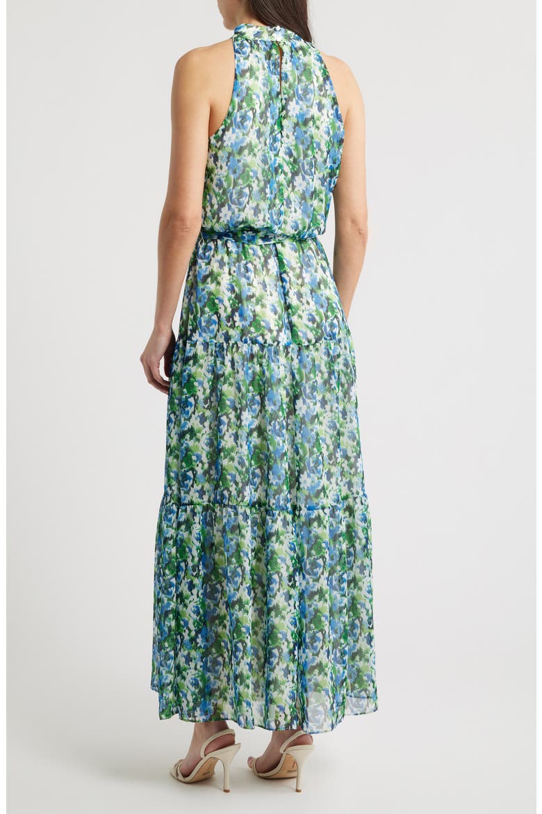 Floral Mock Neck Tiered Maxi Dress, Alternate, color, GREEN MULTI