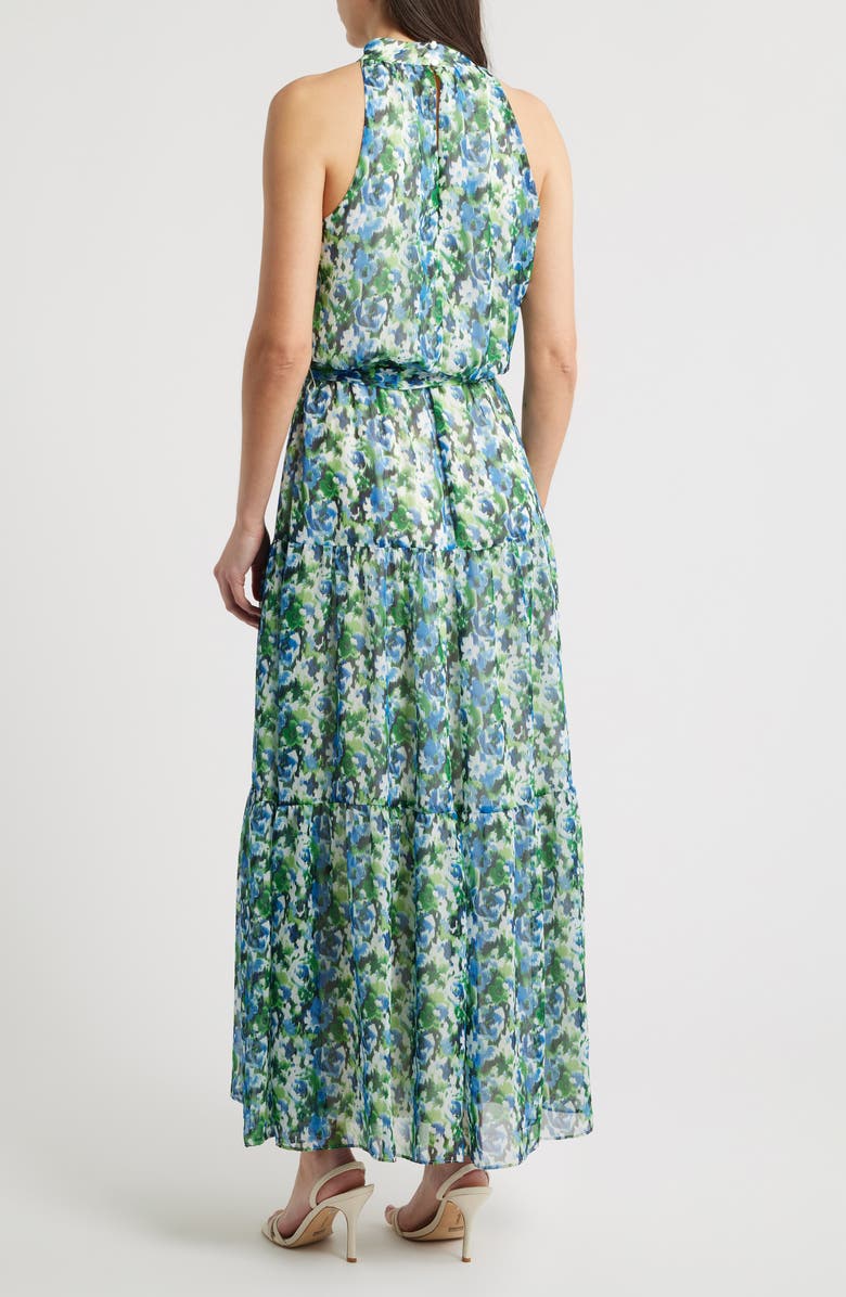 Julia Jordan Floral Mock Neck Tiered Maxi Dress, Alternate, color, Green Multi
