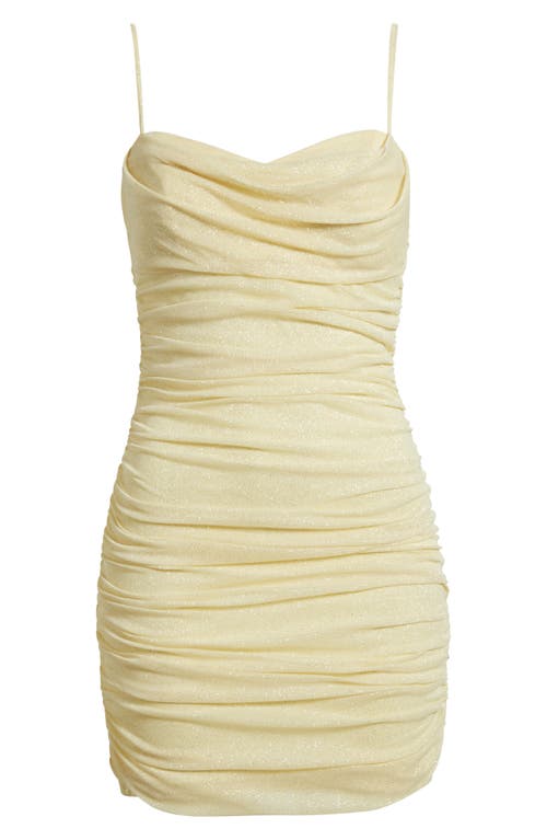 Jump Apparel Metallic Ruched Cocktail Minidress In Yellow