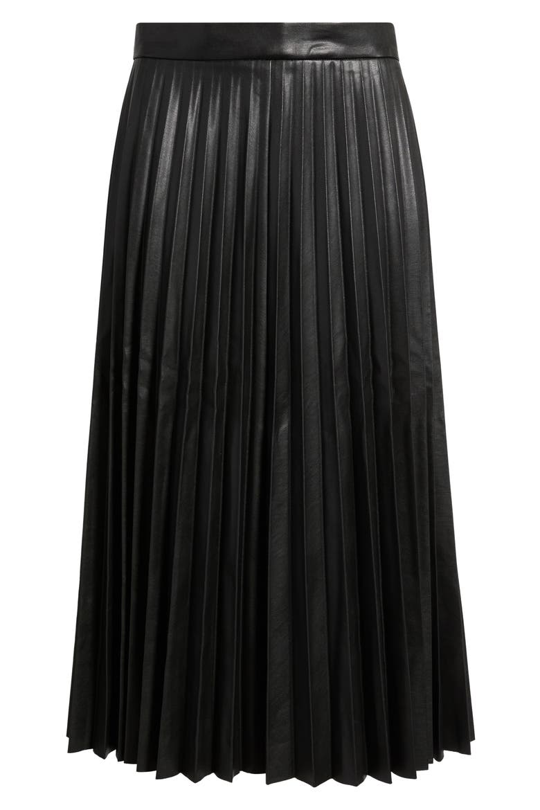 Pleated Faux Leather Midi Skirt, Alternate, color, BLACK