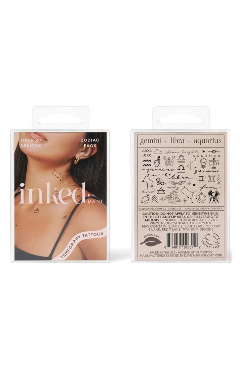 INKED by Dani Air Zodiac Temporary Tattoos, Main, color, Black